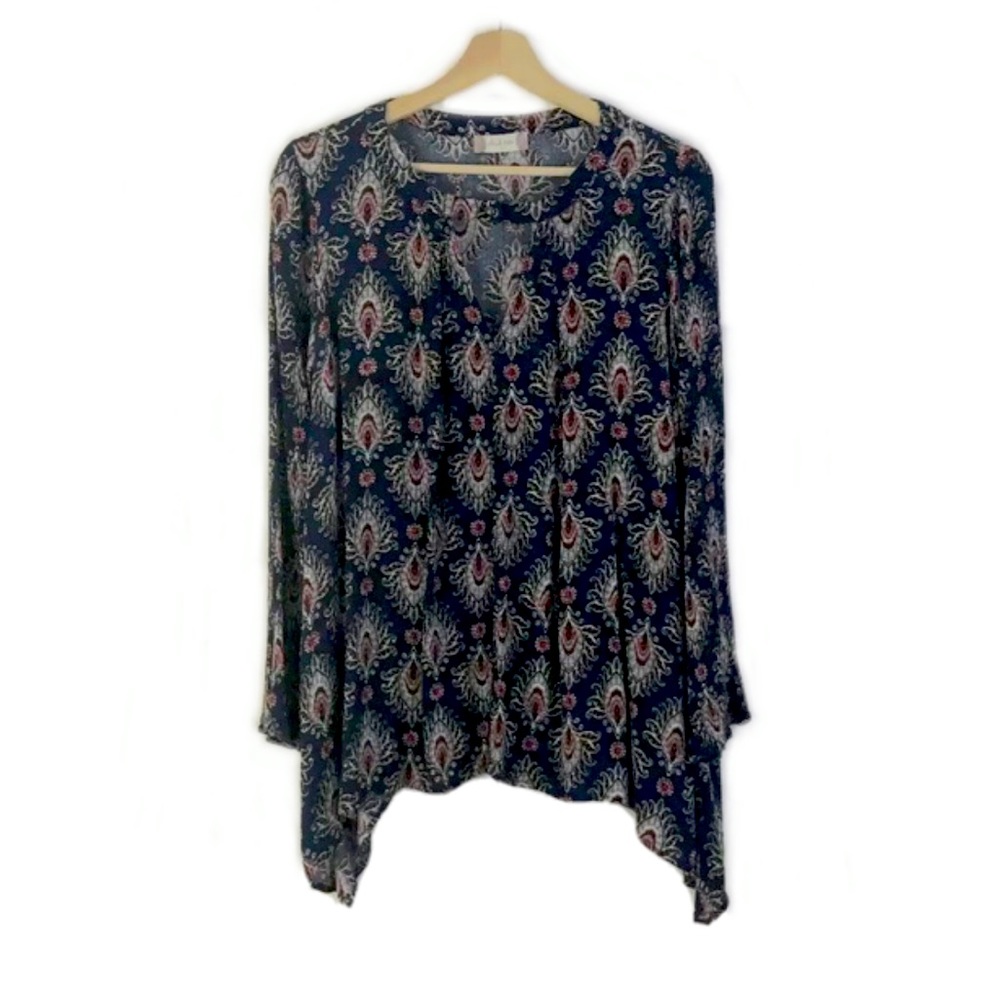 Altar’d State Peacock Paisley Print Boho Tunic Top Asymmetric Sz S